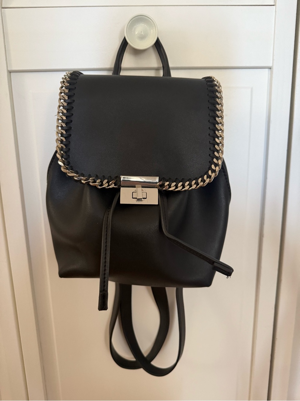 Topshop Black Backpack with Gold Chain Trim